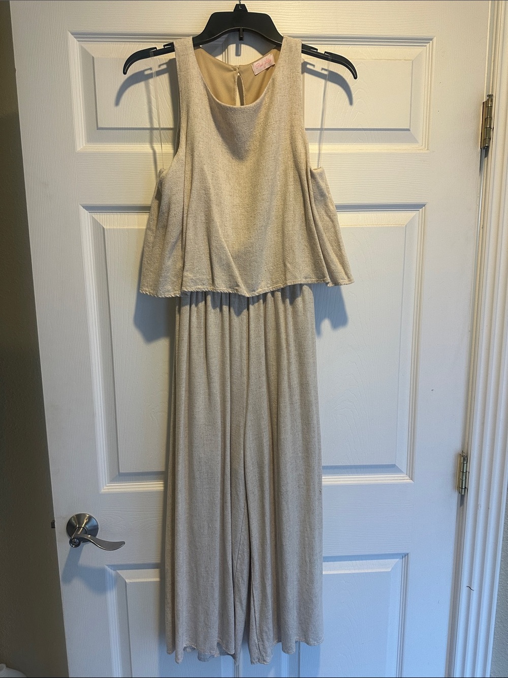 Pink Lily Sleeveless Metallic Jumpsuit in Light Gold